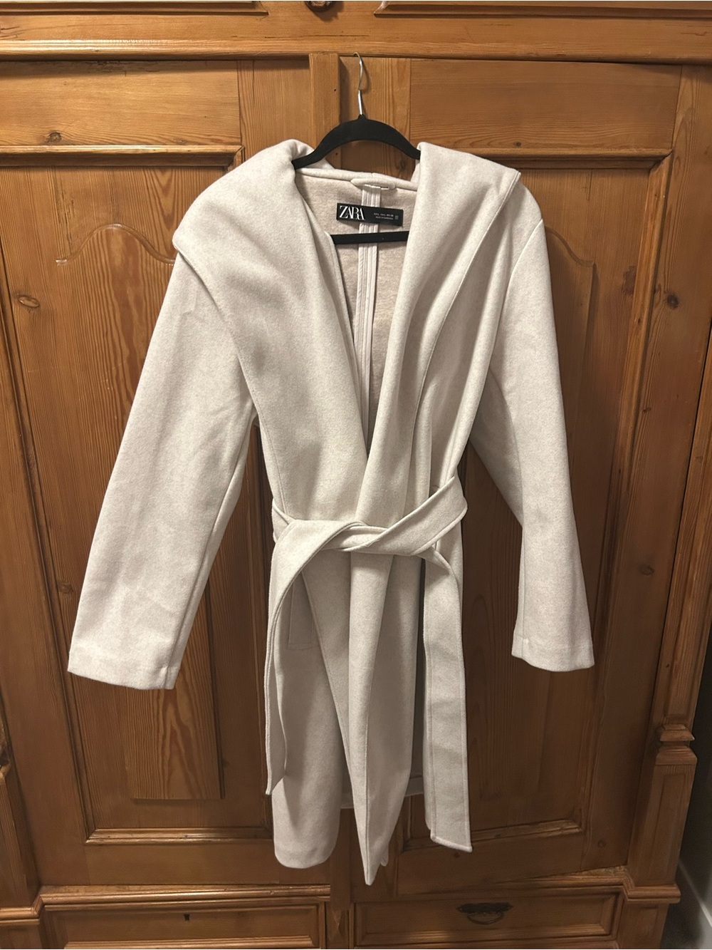 ZARA Light Gray Hooded Belted Wrap Trench Coat